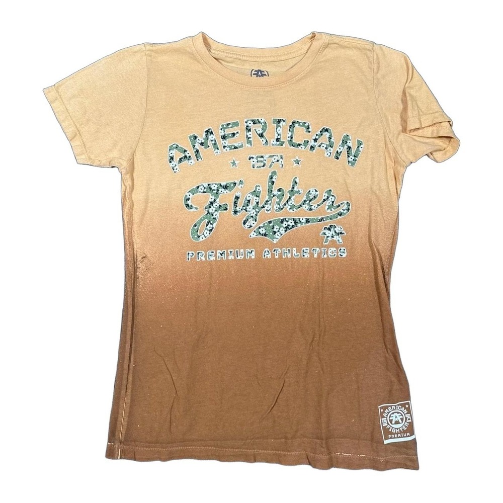 American Fighter Dailey Knit Tee Womens Small Amber Brown Ombre Floral Stars NWT